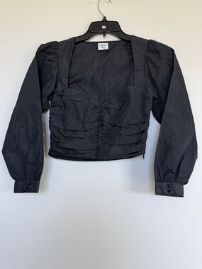 Sunday Best Black Ruched Square-Neck Puff Sleeve Crop Top